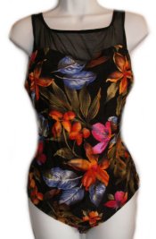 SIRENA CONCEPTS Beautiful 1 Pc Tropical Print with Sheer Neckline Bathing Suit/Swimsuit - Misses 12 - NEW!