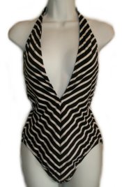 ANNE COLE Collection Sexy Low V-Cut Black & White 1 Pc Swimsuit/Bathing Suit - Misses 14 - NEW!