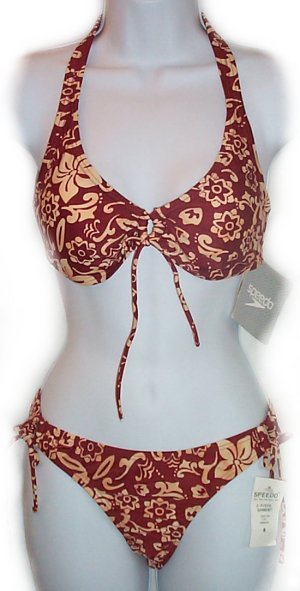 SPEEDO 2 Piece Halter Top String-Like Floral Bikini Swimsuit - Misses/Jrs 8 - BRAND NEW!