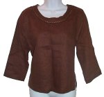HOT COTTON by MARC WARE 100% Linen 3/4 Sleeve Cropped Tunic Top - Small