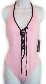 ANNE COLE COLLECTION Frost Pink/Black 1 Piece Bathing Suit/Swimsuit - Misses 10 - BRAND NEW!