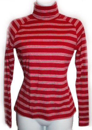 ANN TAYLOR Red & White Unique Striped Turtleneck Top - Misses X-Small - NEW