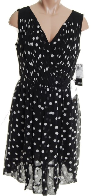 ADRIANNA PAPELL 100% Silk Black Polka Dot V Front Dress - 12