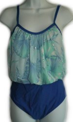 SEASIDE Blue Floral Blouson Top 1 pc Swimsuit - Misses 12 - BRAND NEW