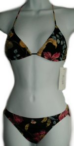 AQUA Black Floral String Bikini - Size 4
