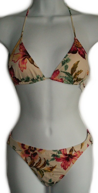 AQUA Cream Floral String Bikini - Size 6