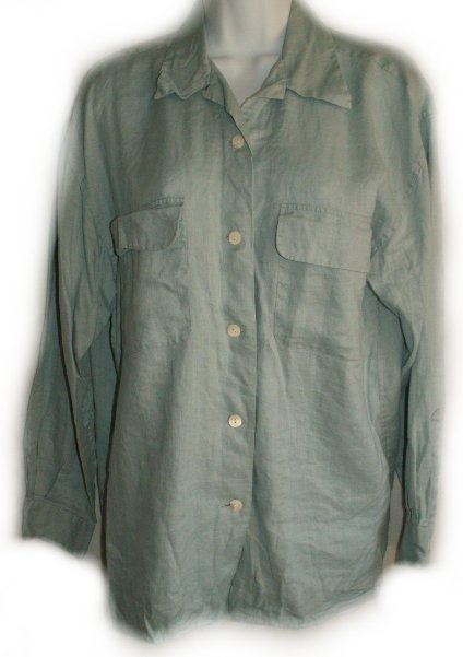 ANN TAYLOR 100% Blue Linen Button Front Blouse - Misses Small