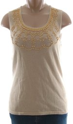 CHARTER CLUB Linen/Cotton Sleeveless Beaded Knit Top - M