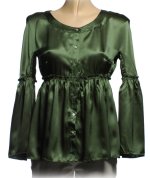 STUDIO M 100% Silk Peasant Ruffled Top/Blouse - MP - BRAND NEW