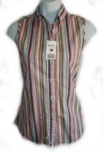 TOMMY HILFIGER Lightweight Cotton Sateen Striped Sleeveless Blouse/Top - Misses/Jrs Small