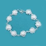 Sterling Silver 925 Dimensional Rose Link Bracelet - 7.5" - 8"