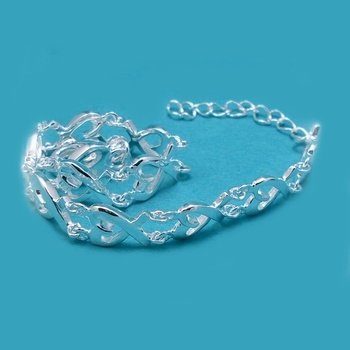 Sterling Silver 925 Heart Bow Linked Bracelet - 5/8" x 7.5" - 8"