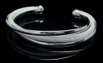 Sterling Silver 925 Solid & Mesh Cuff Bangle Bracelet - 8"