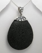 Sterling Silver 925 & Large Oval Lava Stone Pendant