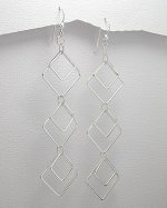 Sterling Silver 925 Square/Diamond 3-Tiered Dangle Earrings
