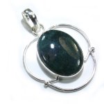 Sterling Silver & Moss Agate Stone Pendant - 2"