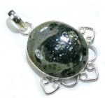 Sterling Silver & Green Jasper Stone Pendant - 2 1/4"