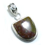 Sterling Silver & Agate Stone Ornate Pendant - 2 1/8"