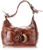 Caramel Floral Design Leather Handbag
