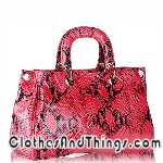 C&T Designer Inspired Snakeskin Python Embossed Italian Leather Handbag - Red Snakeskin