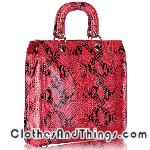 C&T Designer Inspired Snakeskin Python Embossed Italian Leather Tall Tote Handbag - Red Snakeskin
