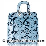 C&T Designer Inspired Snakeskin Python Embossed Italian Leather Tall Tote Handbag - Blue Snakeskin