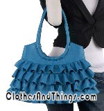 C&T Designer Inspired - D&G Gypsy Inspired - Italian Leather Ruffled Tote Handbag - Blue Leather
