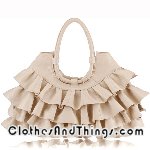 C&T Gypsy Inspired Italian Leather Ruffled Tote Handbag - Cream Leather