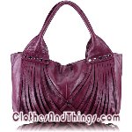 C&T Italian Leather Strappy Tote Handbag - Purple Leather