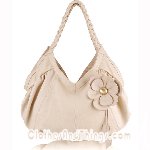 C&T Italian Leather Feminine Floral Tote Hobo Handbag - Cream Leather