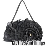 SHELLY 3D Floral Handbag - Black Leather