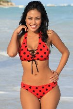 UJENA 2 Piece Sexy Red Polka Dot Lace Up Bikini Swimsuit ~ XS-XL